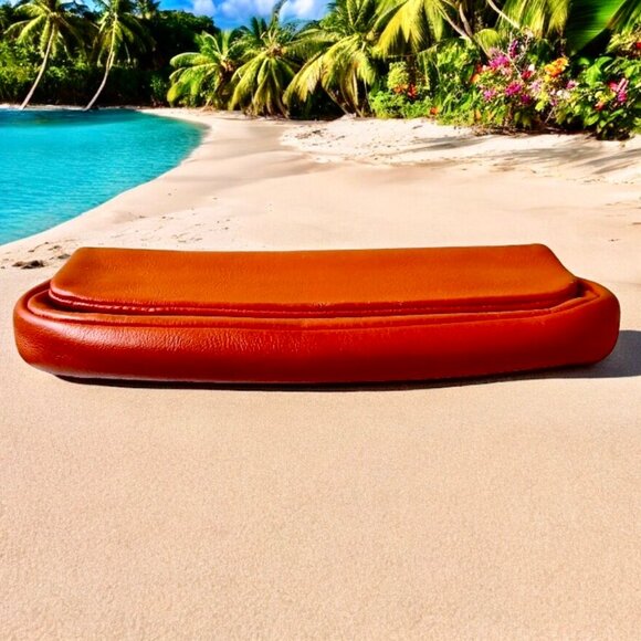 Vintage Orange Leather Clutch Purse Handbag Flap Top Zipper Suede Lined - Picture 6 of 10